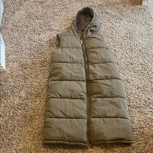Olive Green Long Puffer Vest